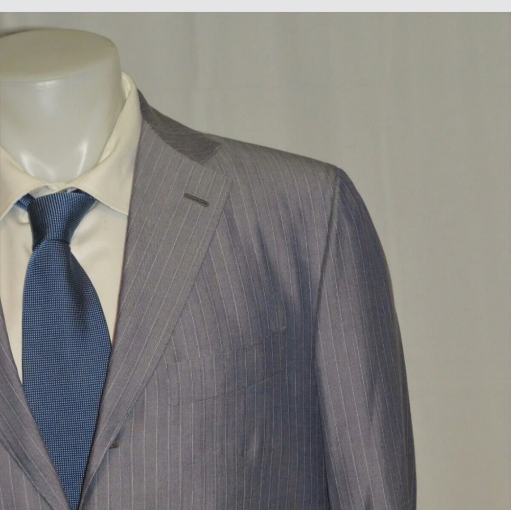 Kiton Gray Striped Cashmere Cotton Silk Three Roll Two Suit 40R NWT $8495